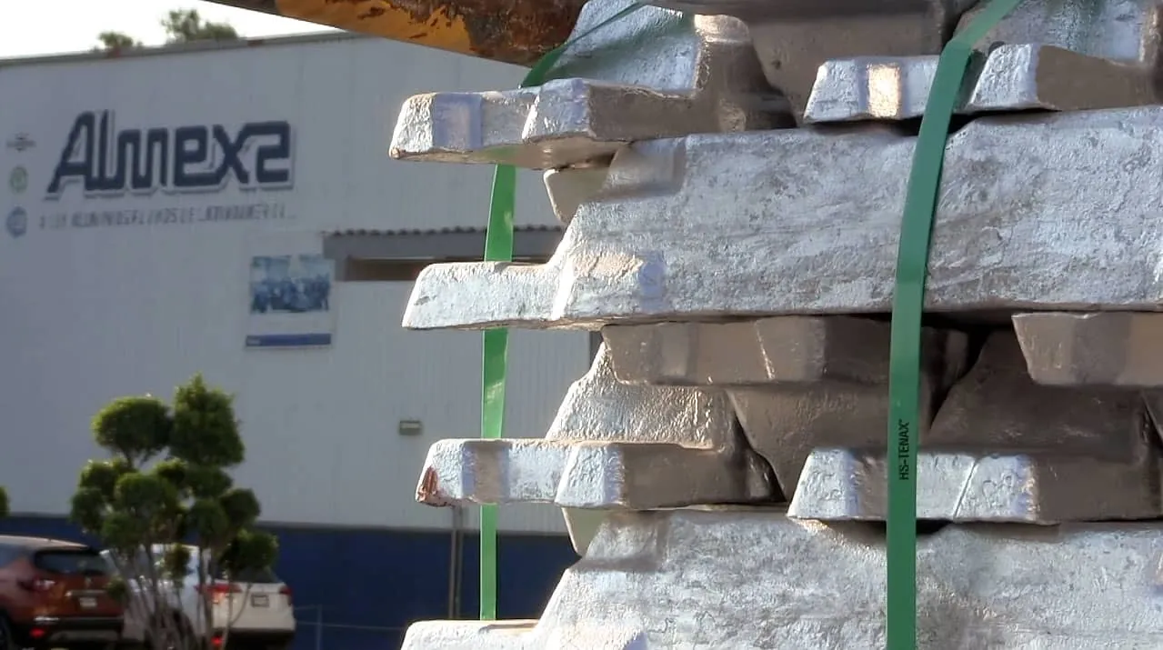 Aluminum ingots in the Almexa plant yard