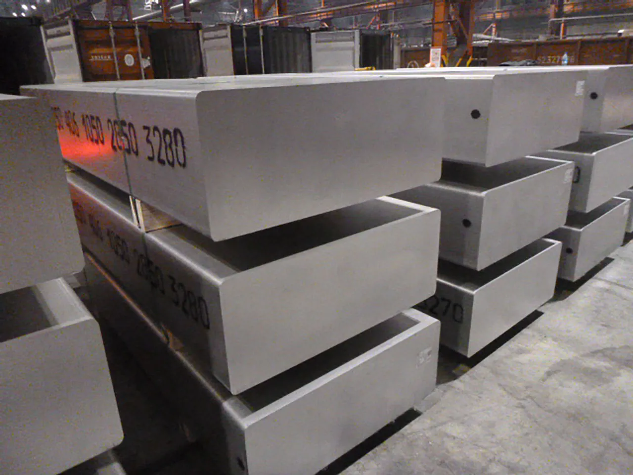 Aluminum slabs labeled by alloy at the Almexa plant